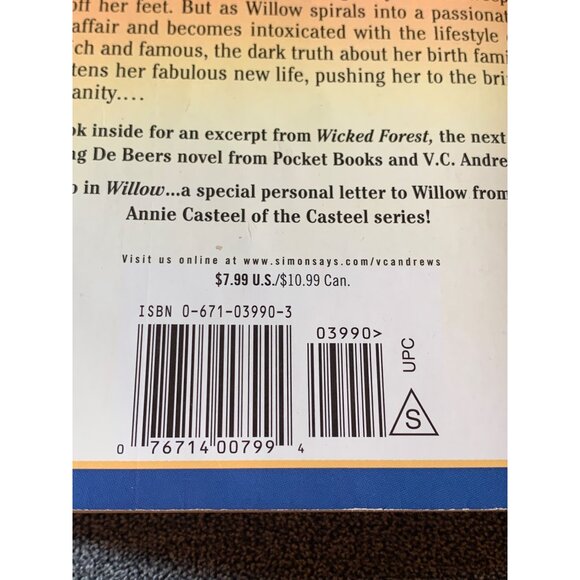 V.C. Andrews "Willow" Paperback Novel De Beers Series First Edition 2002 - Picture 3 of 5